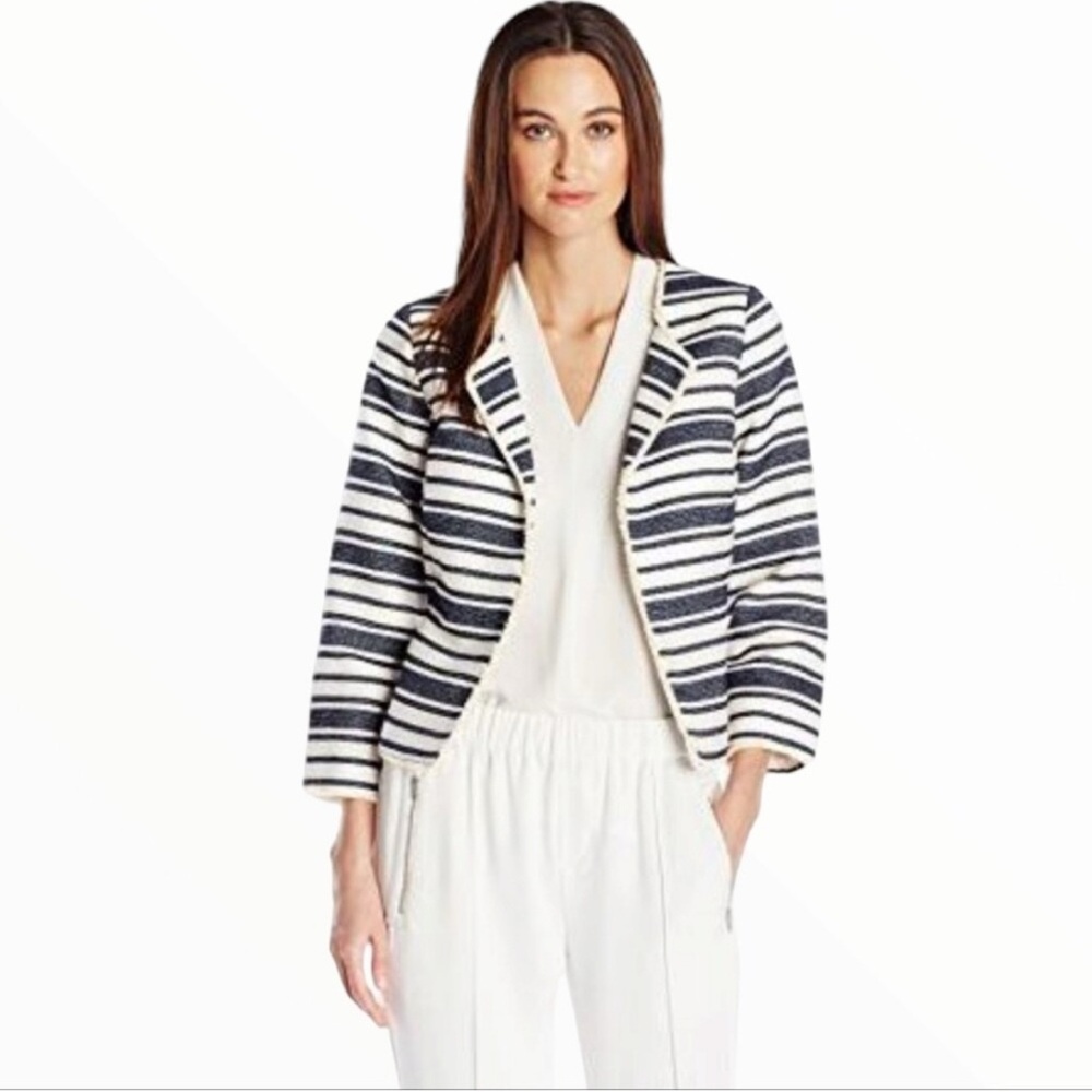 Kensie Blue & white Textured Modern Blazer Jacket Lined Womens Size Large